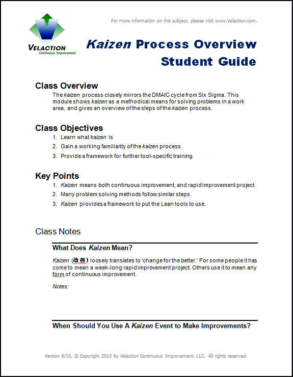 Kaizen Process Overview Student Guide