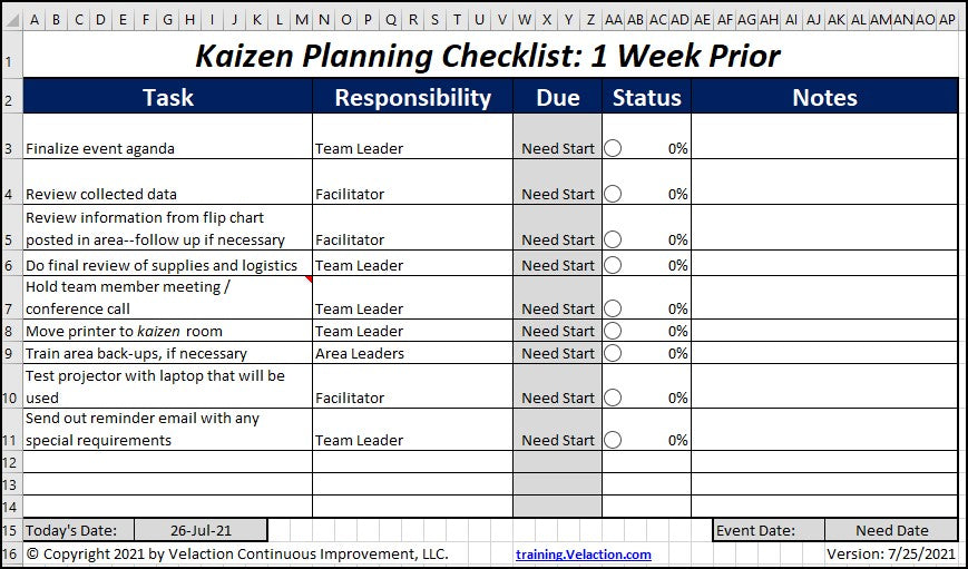 Kaizen Planning Checklist - FREE