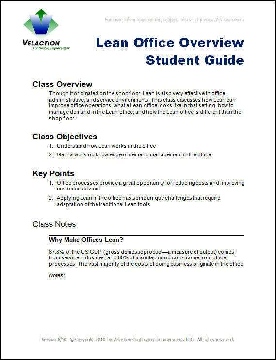 Lean Office Overview Student Guide