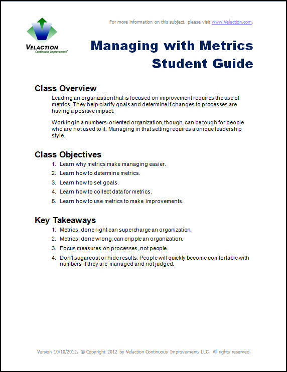 Managing With Metrics Student Guide