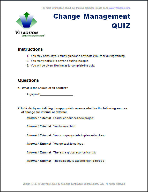 Change Management Quiz – Velaction Store