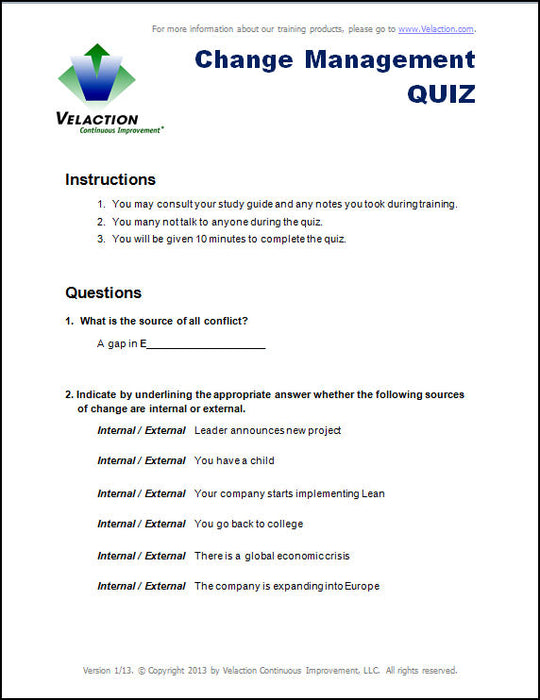Change Management Quiz Velaction Store