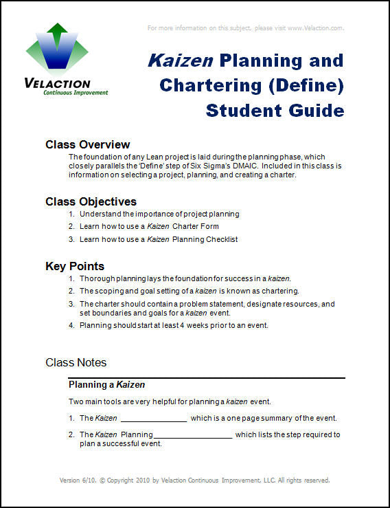 Kaizen Planning and Chartering Student Guide