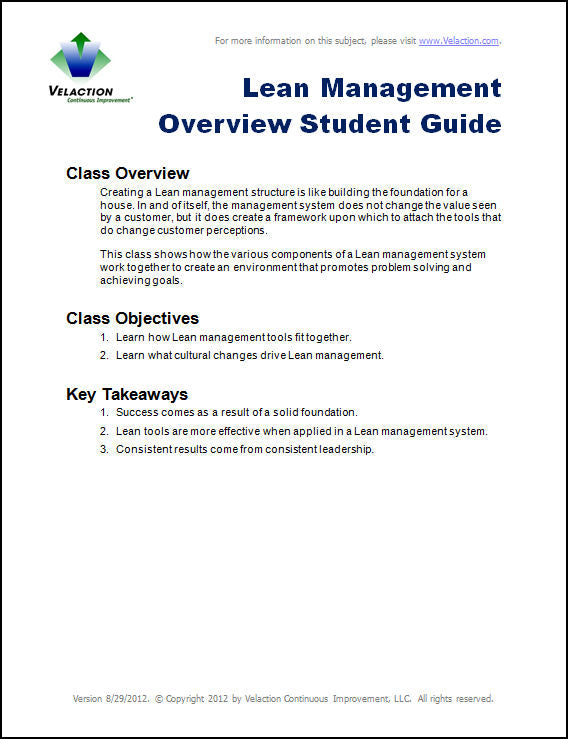 Lean Overview Training Lean Management Overview Trainer Downloads – Velaction Store