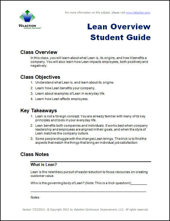 Lean Overview Training Lean Overview Trainer Downloads – Velaction Store