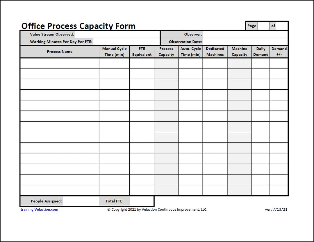 Office Process Capacity Form - FREE