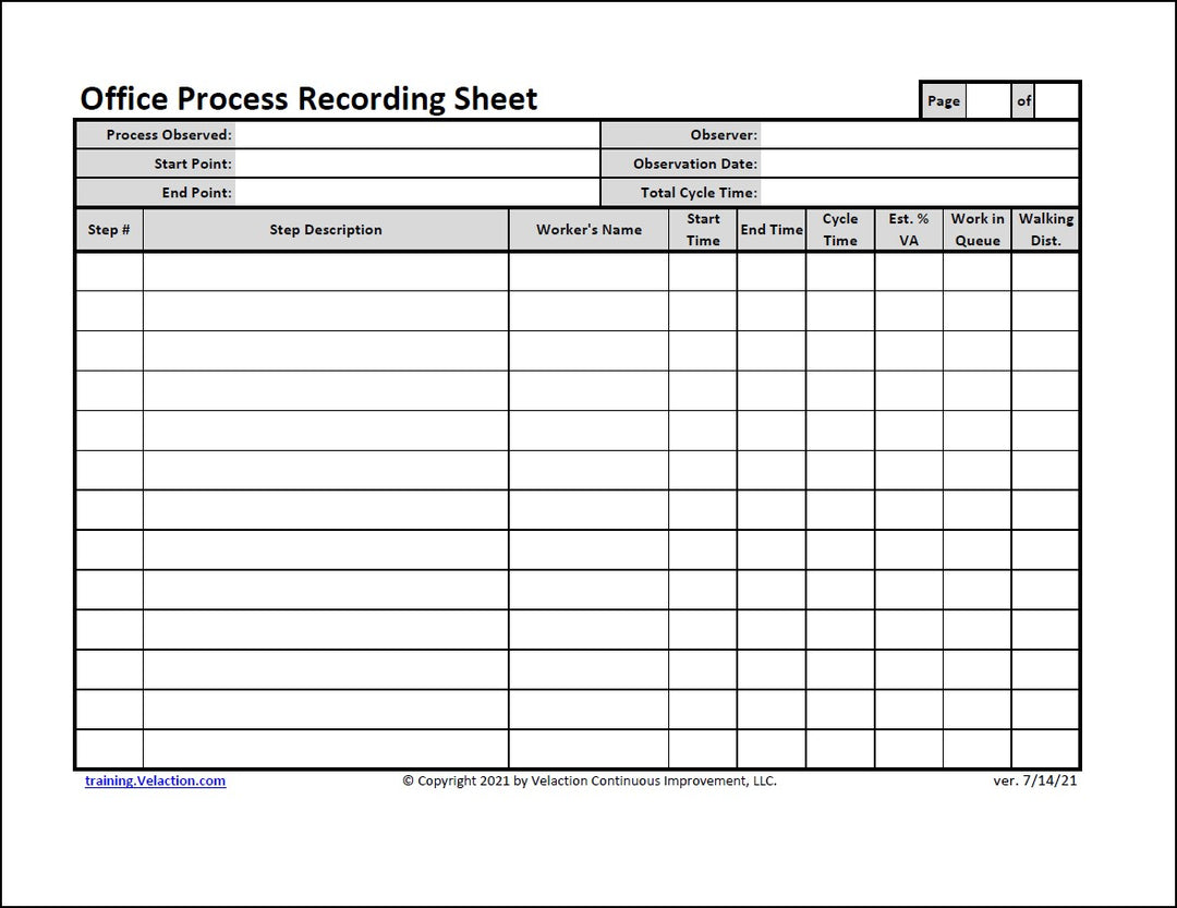 Office Process Recording Sheet - FREE