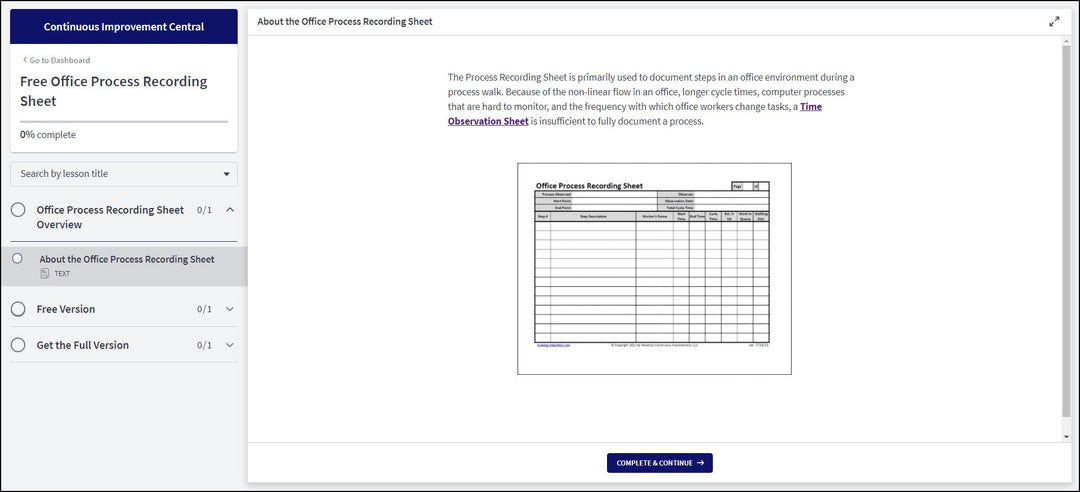 Office Process Recording Sheet – Velaction Store