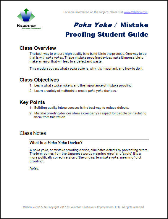 Poka Yoke / Mistake Proofing Trainer Downloads