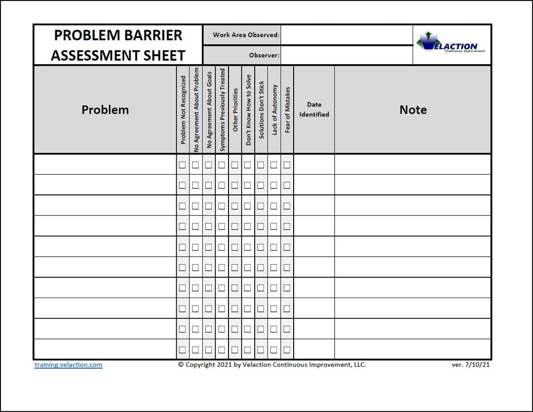 Problem Barrier Assessment Sheet - FREE