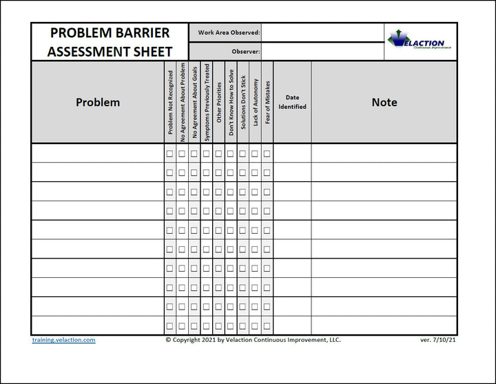 Problem Barrier Assessment Sheet - FREE