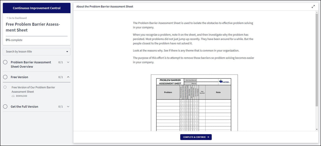 Problem Barrier Assessment Sheet