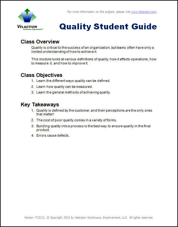 Quality Overview Student Guide