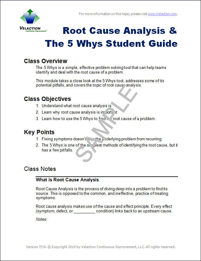 Root Cause Analysis & the 5 Whys Student Guide