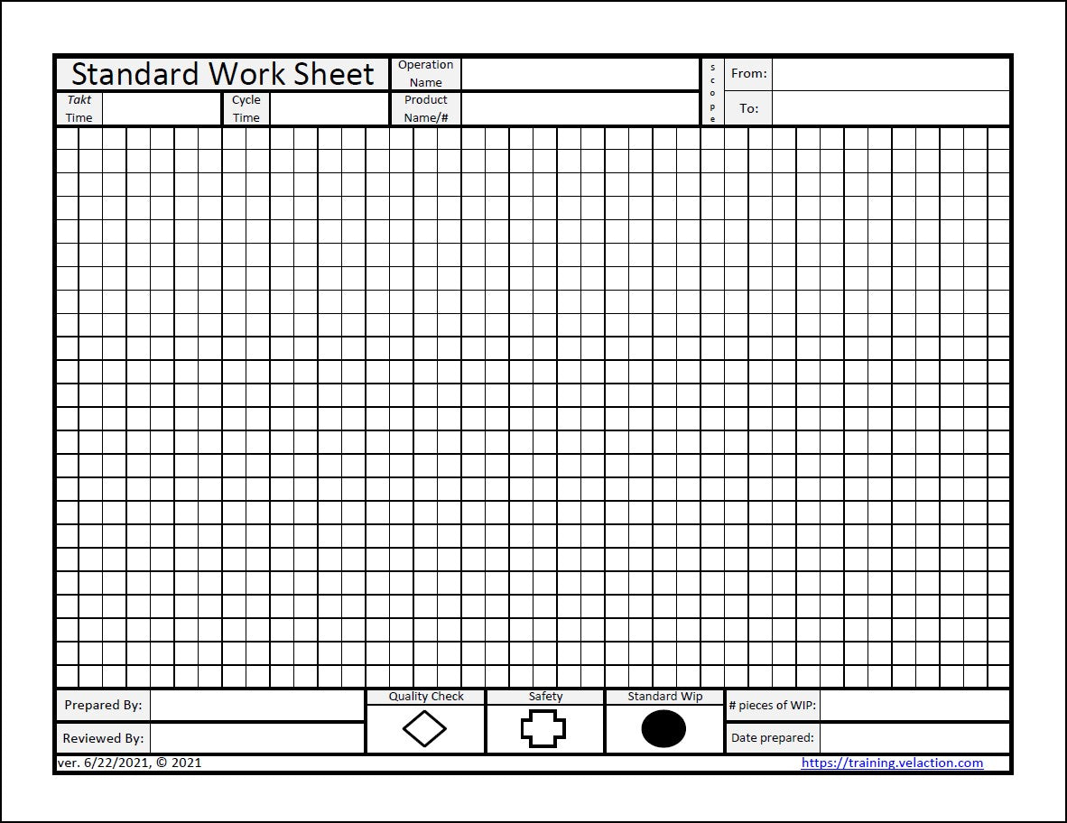 Standard Work Sheet – Velaction Store