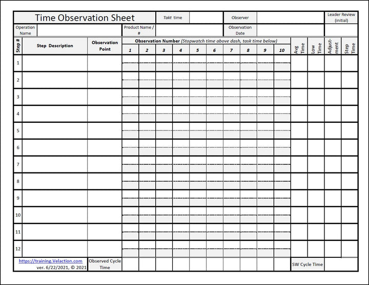 Time Observation Sheet