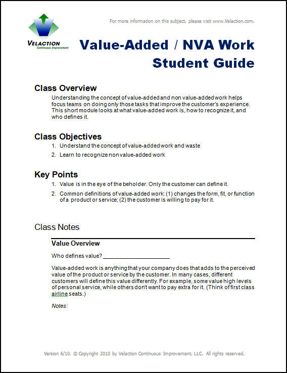 Value / Non Value-Added Lean Student Guide