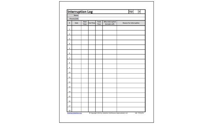 Interruption Log – Velaction Store