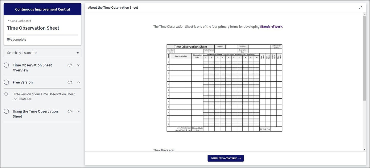 Time Observation Sheet – Velaction Store